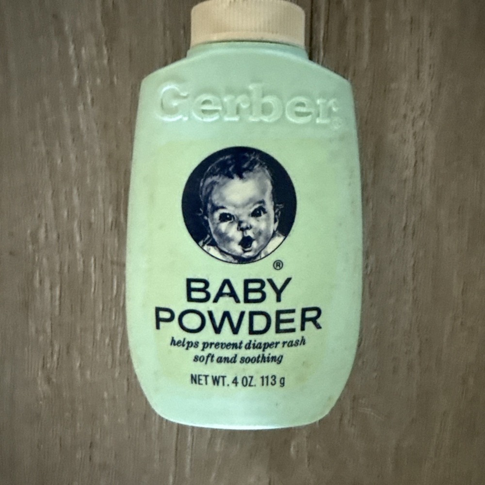 Vintage Gerber Baby Powder 4 Oz. Green Bottle Movie Prop Feels Mostly Full